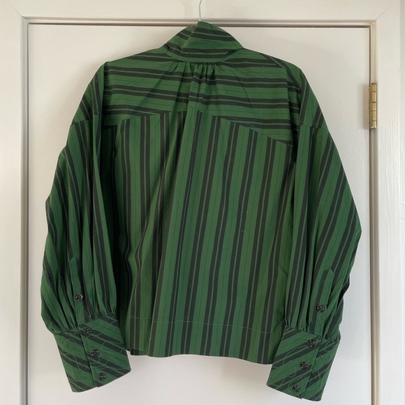 Ganni Mock Neck Tie Stripe Oversized Blouse - Picture 7 of 7